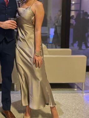 Zara Champagne Satin Slip Maxi Dress